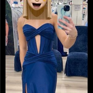 Sherri Hill Strapless Navy Blue Dress